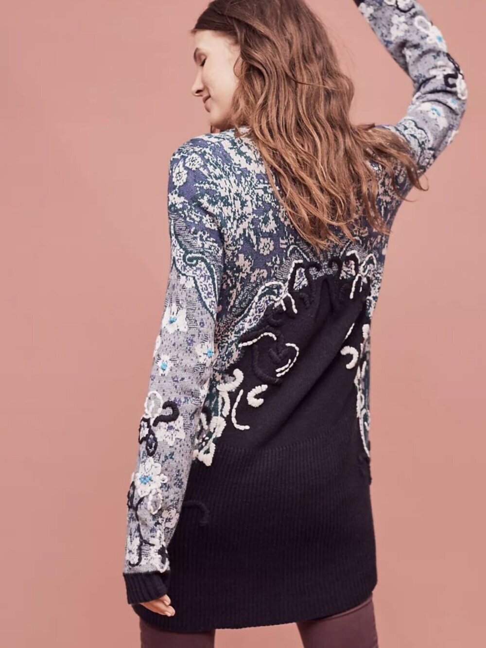 Anthropologie HWR Monogram Emmia Embroidered Open Cardigan Size XS 36338